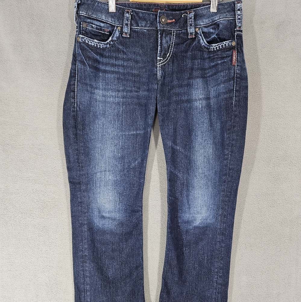 Silver Jeans Santorini Women's Size 29 Blue Denim Jeans Floral Embroidery